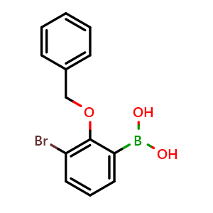 Chemical structure of 3-Bromo-2-(phenylmethoxy)phenylboronic acid , CAS 871125-92-7, AChemBlock T100416