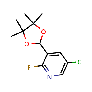 Chemical structure of 5-chloro-2-fluoro-3-(4,4,5,5-tetramethyl-1,3-dioxolan-2-yl)pyridine , CAS 1383446-21-6, AChemBlock T100419