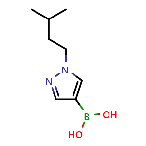 Chemical structure of 1-(3-Methylbutyl)-1H-pyrazole-4-boronic acid , CAS 847818-58-0, AChemBlock T100421
