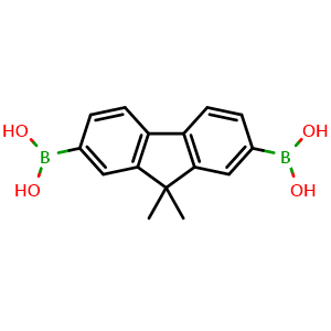 Chemical structure of 9,9-Dimethylfluorene-2,7-diboronic acid , CAS 866100-14-3, AChemBlock T100431