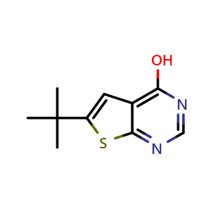 Chemical structure of 6-tert-Butyl-thieno[2,3-d]pyrimidin-4-ol , CAS 439692-54-3, AChemBlock T100461