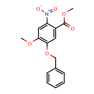 Chemical structure of methyl 4-methoxy-2-nitro-5-phenylmethoxybenzoate , CAS 164161-49-3, AChemBlock T100491