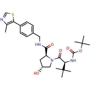 Chemical structure of tert-butyl ((S)-1-((2S,4R)-4-hydroxy-2-((4-(4-methylthiazol-5-yl)benzyl)carbamoyl)pyrrolidin-1-yl)-3,3-dimethyl-1-oxobutan-2-yl)carbamate , CAS 1448189-98-7, AChemBlock T100503