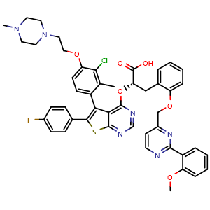 (2S)-2-(5-(3-chloro-2-methyl-4-(2-(4-methylpiperazin-1-yl)ethoxy)phenyl)-6-(4-fluorophenyl)thieno[2,3-d]pyrimidin-4-yloxy)-3-(2-((2-(2-methoxyphenyl)pyrimidin-4-yl)methoxy)phenyl)propanoic acid