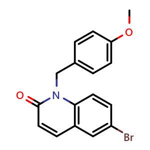 Chemical structure of 6-bromo-1-(4-methoxybenzyl)quinolin-2(1H)-one , CAS 897374-61-7, AChemBlock T100509