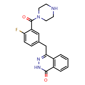 Chemical structure of 4-(4-Fluoro-3-(piperazine-1-carbonyl)benzyl)phthalazin-1(2H)-one , CAS 763111-47-3, AChemBlock T100560