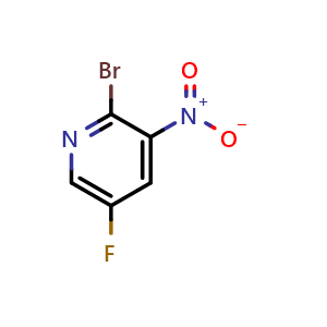 Chemical structure of 2-Bromo-5-fluoro-3-nitropyridine , CAS 652160-72-0, AChemBlock T100563