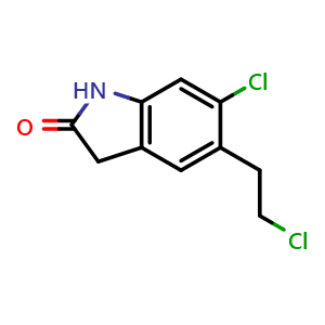 Chemical structure of 6-chloro-5-(2-chloroethyl)-2,3-dihydro-1H-indol-2-one , CAS 118289-55-7, AChemBlock T100578