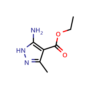 Chemical structure of ethyl 5-amino-3-methyl-1H-pyrazole-4-carboxylate , CAS 23286-70-6, AChemBlock T100648