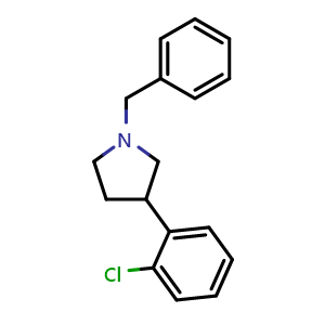 Chemical structure of 1-benzyl-3-(2-chlorophenyl)pyrrolidine , CAS 1824014-03-0, AChemBlock T100717