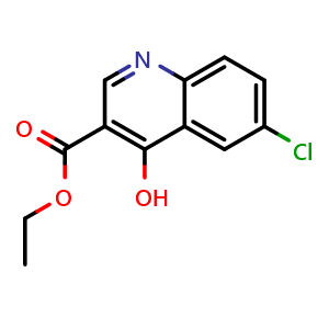 Chemical structure of Ethyl 6-chloro-4-hydroxyquinoline-3-carboxylate , CAS 70271-77-1, AChemBlock T100729