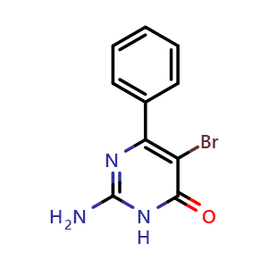 Chemical structure of 2-amino-5-bromo-6-phenylpyrimidin-4(3H)-one , CAS 56741-95-8, AChemBlock T100731