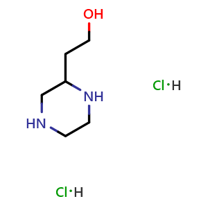 Chemical structure of 2-Piperazin-2-yl-ethanol dihydrochloride , CAS 5169-93-7, AChemBlock T100733