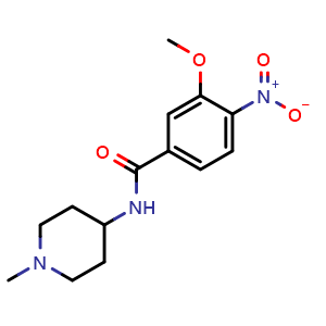 Chemical structure of 3-methoxy-N-(1-methylpiperidin-4-yl)-4-nitrobenzamide , CAS 876126-59-9, AChemBlock T100748