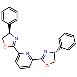 Chemical structure of (4R)-4-phenyl-2-[6-[(4R)-4-phenyl-4,5-dihydrooxazol-2-yl]-2-pyridyl]-4,5-dihydrooxazole , CAS 128249-70-7, AChemBlock T100819
