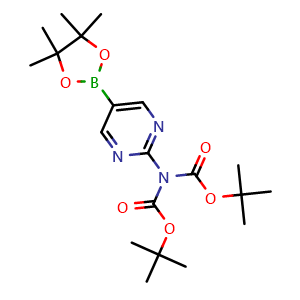 Chemical structure of di(tert-butyl) 5-(4,4,5,5-tetramethyl-1,3,2-dioxaborolan-2-yl)-2-pyrimidinylimidodicarbonate , CAS 1190423-36-9, AChemBlock T100823