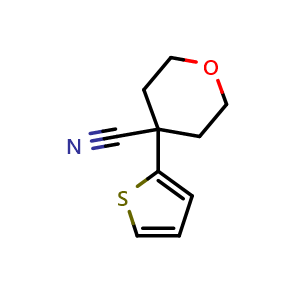Chemical structure of 4-(Thiophen-2-yl)tetrahydro-2H-pyran-4-carbonitrile , CAS 880166-17-6, AChemBlock T100846