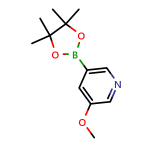 Chemical structure of 3-methoxy-5-(4,4,5,5-tetramethyl-1,3,2-dioxaborolan-2-yl)pyridine , CAS 445264-60-8, AChemBlock T100853