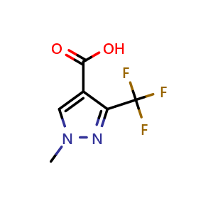 Chemical structure of 1-methyl-3-(trifluoromethyl)-1H-pyrazole-4-carboxylic acid , CAS 113100-53-1, AChemBlock T100854