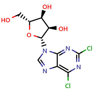 Chemical structure of 2,6-dichloropurine riboside , CAS 13276-52-3, AChemBlock T100865