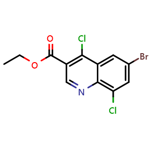 Chemical structure of ethyl 6-bromo-4,8-dichloroquinoline-3-carboxylate , CAS 1019396-10-1, AChemBlock T100885