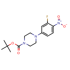 Chemical structure of tert-butyl 4-(3-fluoro-4-nitrophenyl)piperazine-1-carboxylate , CAS 536977-31-8, AChemBlock T100889