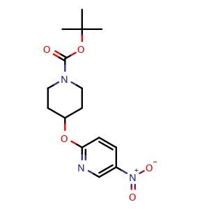Chemical structure of tert-butyl 4-((5-nitropyridin-2-yl)oxy)piperidine-1-carboxylate , CAS 346665-40-5, AChemBlock T100892