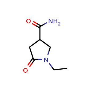 Chemical structure of 1-ethyl-5-oxopyrrolidine-3-carboxamide , CAS 89852-01-7, AChemBlock T100910