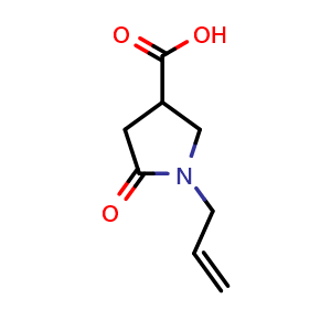 Chemical structure of 5-oxo-1-(prop-2-en-1-yl)pyrrolidine-3-carboxylic acid , CAS 16199-99-8, AChemBlock T100968