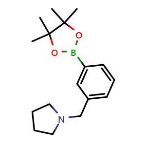 Chemical structure of 1-(3-(4,4,5,5-tetramethyl-1,3,2-dioxaborolan-2-yl)benzyl)pyrrolidine , CAS 884507-45-3, AChemBlock T101039