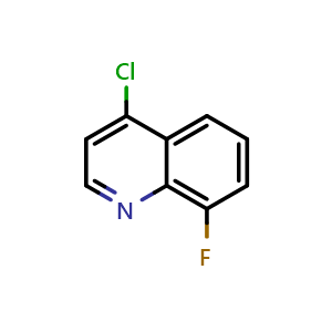 Chemical structure of 4-Chloro-8-fluoroquinoline , CAS 63010-72-0, AChemBlock T101103
