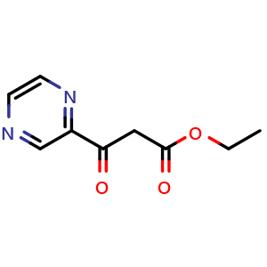 Chemical structure of Ethyl 3-oxo-3-(pyrazin-2-yl)propanoate , CAS 62124-77-0, AChemBlock T101104