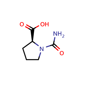 Chemical structure of (2S)-1-carbamoylpyrrolidine-2-carboxylic acid , CAS 38605-65-1, AChemBlock T101125