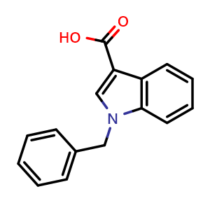Chemical structure of 1-benzyl-1H-indole-3-carboxylic acid , CAS 27018-76-4, AChemBlock T101142