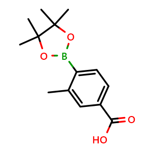 Chemical structure of 3-methyl-4-(4,4,5,5-tetramethyl-1,3,2-dioxaborolan-2-yl)benzoic acid , CAS 269409-74-7, AChemBlock T101143