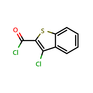 Chemical structure of 3-chloro-1-benzothiophene-2-carbonyl chloride , CAS 21815-91-8, AChemBlock T101152
