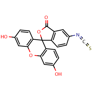 Chemical structure of Fluorescein-5-isothiocyanate , CAS 3326-32-7, AChemBlock T101237