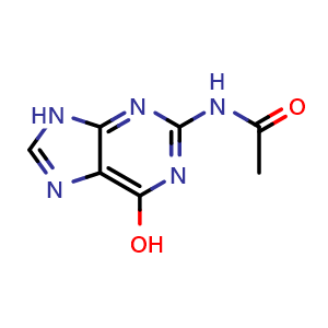 Chemical structure of N-(6-hydroxy-9H-purin-2-yl)acetamide , CAS 19962-37-9, AChemBlock T101264