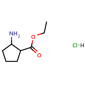 Chemical structure of Ethyl 2-aminocyclopentane-1-carboxylate hydrochloride , CAS 119993-56-5, AChemBlock T101295