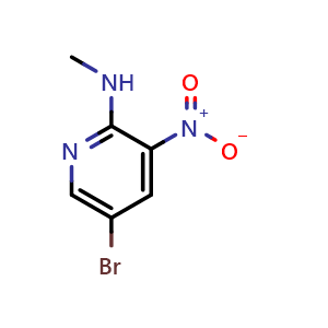 Chemical structure of 5-bromo-N-methyl-3-nitropyridin-2-amine , CAS 70232-59-6, AChemBlock T101319