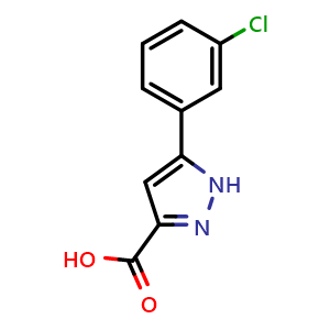 Chemical structure of 5-(3-Chlorophenyl)-1H-pyrazole-3-carboxylic acid , CAS 595610-50-7, AChemBlock T101331