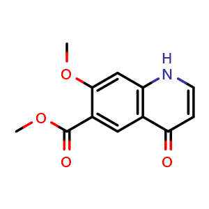 Chemical structure of Methyl 7-methoxy-4-oxo-1,4-dihydroquinoline-6-carboxylate , CAS 205448-65-3, AChemBlock T101370