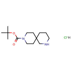 Chemical structure of tert-butyl 2,9-diazaspiro[5.5]undecane-9-carboxylate hydrochloride , CAS 1279866-58-8, AChemBlock T101385