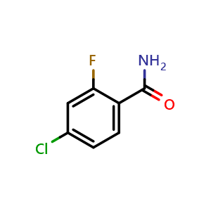 Chemical structure of 4-chloro-2-fluoro-benzamide , CAS 104326-93-4, AChemBlock T101392