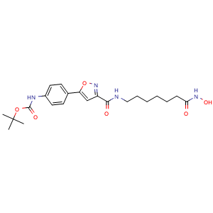 Chemical structure of tert-butyl (4-(3-((7-(hydroxyamino)-7-oxoheptyl)carbamoyl)isoxazol-5-yl)phenyl)carbamate , CAS 1045792-66-2, AChemBlock T101397
