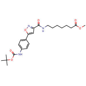 Chemical structure of methyl 7-(5-(4-((tert-butoxycarbonyl)amino)phenyl)isoxazole-3-carboxamido)heptanoate , CAS 1045792-87-7, AChemBlock T101412