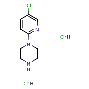 Chemical structure of 1-(5-Chloro-2-pyridinyl)-piperazine dihydrochloride , CAS 87394-65-8, AChemBlock T101428