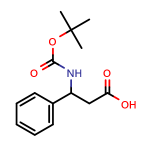 Chemical structure of Boc-(RS)-3-Amino-3-phenylpropionic acid , CAS 14676-01-8, AChemBlock T101469