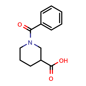 Chemical structure of 1-Benzoyl-3-piperidinecarboxylic acid , CAS 13850-76-5, AChemBlock T101479