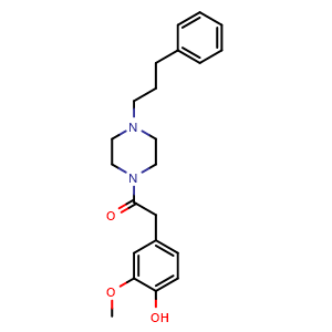 Chemical structure of 2-(4-hydroxy-3-methoxyphenyl)-1-(4-(3-phenylpropyl)piperazin-1-yl)ethan-1-one , CAS 652159-26-7, AChemBlock T101481